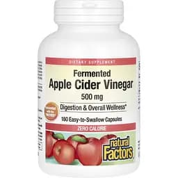Яблочный ферментированный уксус Natural Factors Fermented Apple Cider Vinegar 500 мг 180 капсул