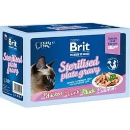 Корм влажный Brit Premium Delicate Fillets in Gravy Family Plate Sterilised для стерилизованных кошек Семейная тарелка в соусе 12 шт.