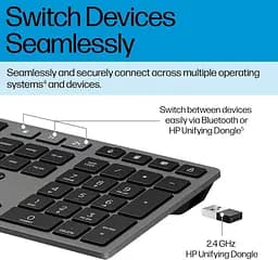 HP Клавіатура мембранна 720 Multi-Device Rechargeable, 109key, WL/BT, EN/UK, чорний - мініатюра 10