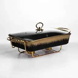 Мармитница фарфоровая Yiwu 2 л на металлической подставке с подогревом 40х22.5х15.5 см черный мармит для первых блюд ML1106-15