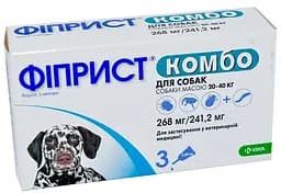 Краплі KRKA Фіпріст Комбо від бліх, вошей, волосоїдів та кліщів для собак з масою тіла 20-40 кг, 3 піпетки