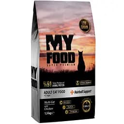 Сухий Корм Myfood Суперпреміум  для дорослих котів Hairball Support з куркою 1.5 кг
