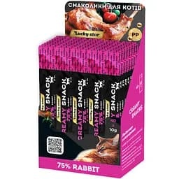 Пюре лагідне для котів з м'яса кролика Lucky Star в шоубоксі 400 г (40 стіків по 10 г)