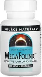 Біоактивна фоліева кіслота Source Naturals MegaFolinic, 120 таблеток для підтримки серця