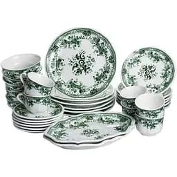 Столовий набір посуду Yiwu Vintage Elegant, 32 предмети на 6 персон, фарфоровий, зелений