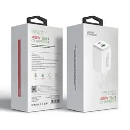 Зарядний пристрій AR372 GaN 45W White, 2 порти USB-C і USB-A, підтримка Power Delivery 3.0 і PPS, швидка зарядка для планшетів і смартфонів, ArmorStandart (ARM77550) - мініатюра 11