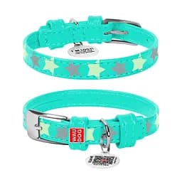 Нашийник для собак шкіряний Waudog Glamour з QR-паспортом візерунок "Зірочка" світлонакопичувальний/світловідбивний XS Ш 12