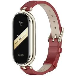 Шкіряний ремінець MiJobs для фітнес-браслета Xiaomi Mi Band 8 і 9 Type A червоний, тримач - золотистий
