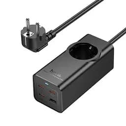 Мережевий подовжувач Hoco NS9 Wisdom 1-position(PD67W/3C1A) desktop socket(EU/GER) Чорний - мініатюра 8