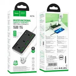 Мережевий зарядний пристрій подовжувач HOCO AC7A STORM 3 USB/Type-C 3 розетки 1.5m Чорний - мініатюра 5