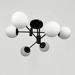 Стельова чорна люстра на 6 білих плафонів Ø 65 см | Line F | Арт. 81188/6 BK+BK+WT