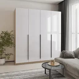 Шафа 4-дверна MebelStar Оскар Gloss BL-B, блок шухляд 200x52x220 см Дуб сонома/Білий (MBS-5331)