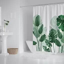 Тканинна шторка-фіранка для ванної Aquarius 180 х 180 см з кільцями - Зелене листя - 100% поліестер