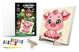 Картина за номерами Qbee Поросятко з дерев'яною підставкою 25x25 см QB900-014