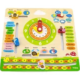 Деревянный календарь Viga Toys с часами на английском языке (44538)