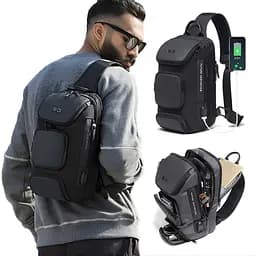 Однолямковий рюкзак через плече Bange BG-7086 9л Сумка-слінг із USB-роз'ємом Gray (19381) - мініатюра 6