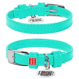 Нашийник для собак шкіряний Waudog Glamour з QR-паспортом без прикрас XS Ш 12 мм Д 21-29 см ментоловий