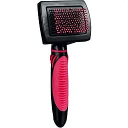 Щетка-пуходерка Trixie с пластиковой ручкой и защитными шариками 7 см/16 см черно-розовая (23125)