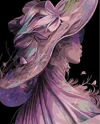 Набір для розпису по номерах Дівчина в капелюсі, Strateg, на чорному фоні, 40x50 см, AH1054