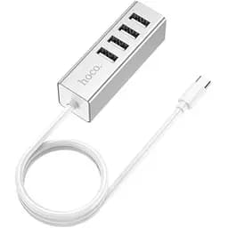 Адаптер хаб Hoco Type-C - на 4 Usb 2.0 Line machine HB1 silver 6931474717900