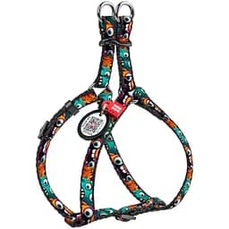 Шлея для кошек и мелких пород собак Waudog Nylon Зубастые монстры с QR паспортом XS 28-40x1 см