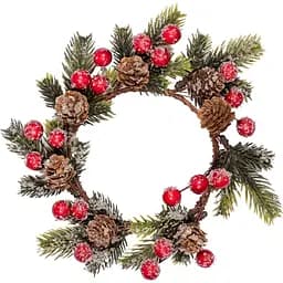 Вінок-свічник Yes! Fun з червоними ягодами і шишками 10 см (973959)