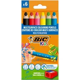 Карандаши цветные BIC Kids Multisurface 6 шт. + точилка (515220)