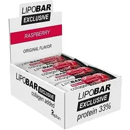 Блок батончиків LipoBar Exclusive Protein Bar, 20*50 грам збагачений біоактивним колагеном Peptan - Малина