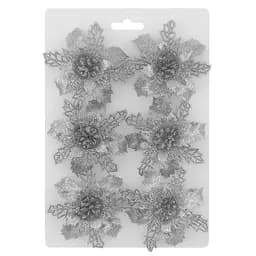 Ялинкова іграшка MIS LT Квітка Різдвяник міні 9х9х2 см набір 6 шт срібний