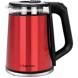 Електрочайник Liberton LEK-6826, Red/чорний, 2000W, 1.8л, дисковий, подвійна стінка (нержавіюча сталь+скло), LED-підсвічування,