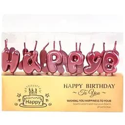 Свечи для торта “Happy Birthday” набор букв вишнёвый цвет, декоративные свечи буквы для дня рождения, праздничные свечи надпись