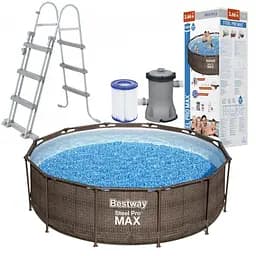 Каркасний басейн Bestway 56709 мега великий розмір 366 x 100 см з фільтруючим насосом і сходами - мініатюра 2