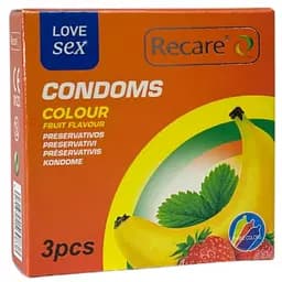 Презервативи Recare Color Fruit Flavour 3 шт. з ароматами: м'ята/зелений, банан/жовтий, полуниця/червоний (ROZ6501053502)