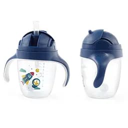 Поильник-непроливайка BabyOno с отягощенной соломкой и герметичной крышкой, 6+, 240 мл, синий (1464/02)