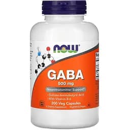 Амінокислота Now Гамма-аміномасляна кислота GABA 500 мг 200 вегетаріанських капсул