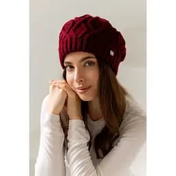 Женский зимний берет Оран из акрила и шерсти 80% с двойной вязкой Бордовый