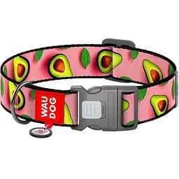 Нашийник для собак нейлоновий Waudog Nylon з QR паспортом малюнок Авокадо на рожевому XXL