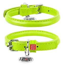 Нашийник для собак шкіряний Waudog Glamour з QR-паспортом круглий Д 8 мм Д 25-33 см салатовий