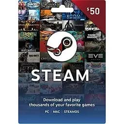 Електронний код Steam Wallet Cards на суму 50 usd US-регіон