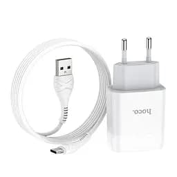 Адаптер мережевий - блок живлення Hoco з кабелем Type-C Glorious C73A 2USB 2.4а - мініатюра 2