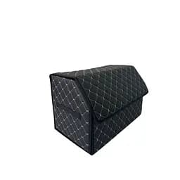 Автомобільний органайзер Poputchik L з екошкіри у багажник 50х32х32 см чорний з сірою прошивкою (03-140-1Д)