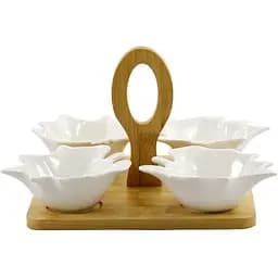 Менажниця Interos порцелянова 4 секційна на підставці 21 см біла (PJ03195)