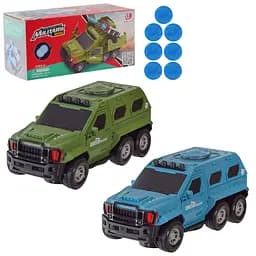 Машинка 8811-19, свет, звук, колесо свободного хода, стреляет дисками, в коробке (6903317520084) МИКС