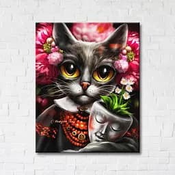 Картина постер на полотні BrushMe Киця Дзен