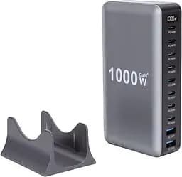 Мережева зарядна станція ILEPO 1000W на 2 USB+8 Type-C мультизарядний пристрій потужний блок живлення Black (19340)