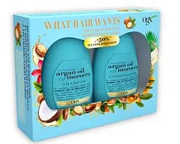 Подарочный набор OGX Секрет ухоженных волос: шампунь Argan oil of Morocco, 385 мл + кондиционер, Argan oil of Morocco 385 мл