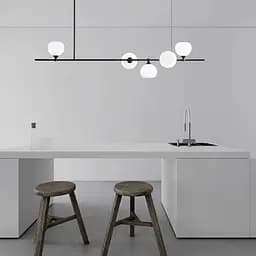 Люстра на 5 белых плафонов в черном удлиненном корпусе 100 см Ст. F 85/5 BK+WT | Line F