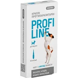 Капли на холку для собак ProVET Profiline от внешних паразитов до 4 кг 4 пипетки по 0.5 мл