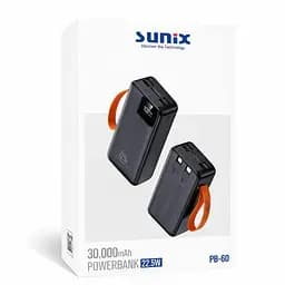 Павербанк Sunix PB-60 Black 30000 mAh 22.5W зовнішній акумулятор Power Bank з дисплеєм та вбудованими кабелями Чорний