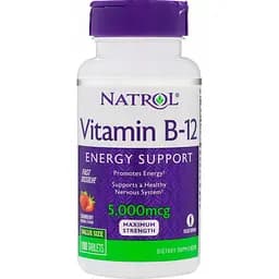 Витамин B12 Natrol со вкусом клубники 5000 мкг 100 таблеток